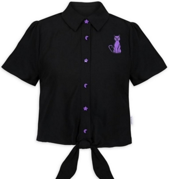 Disney Hocus Pocus Tie Front Shirt Black XL - Picture 1 of 11